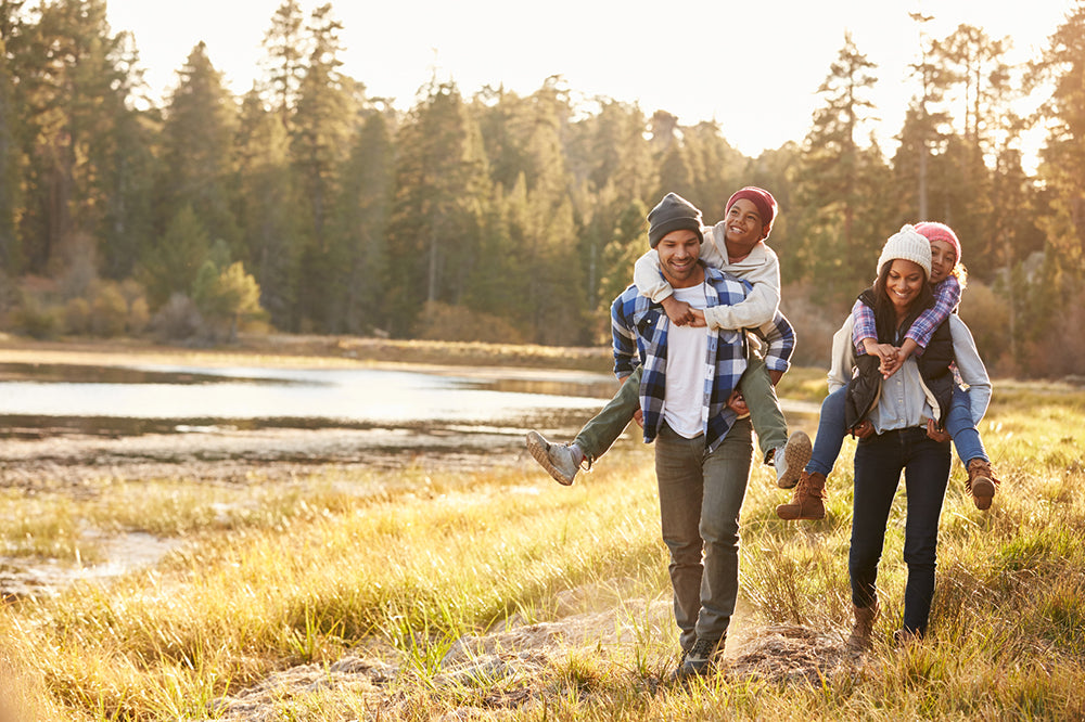 family enjoys a hike