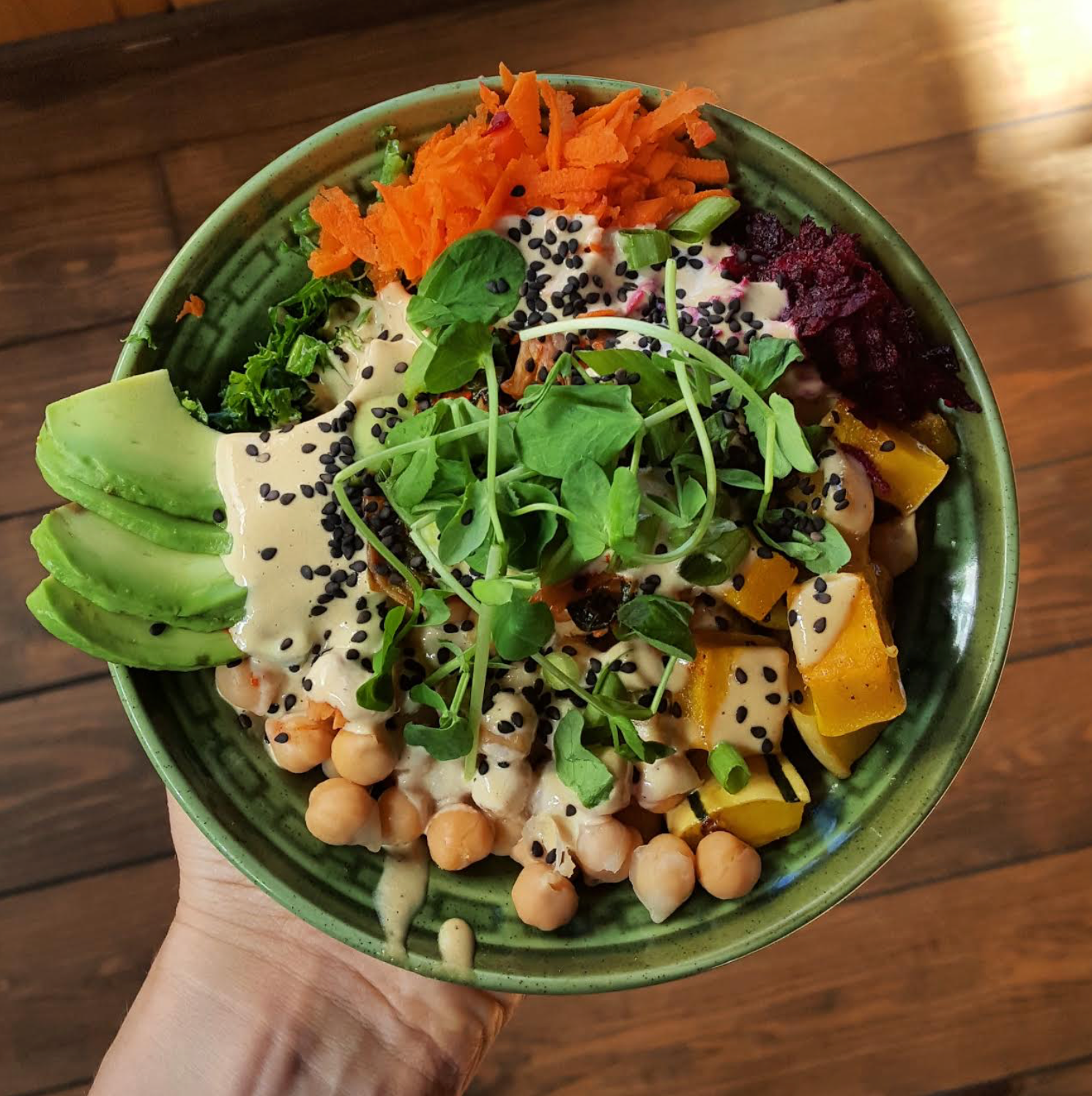 Buddha bowls with tahini dressing